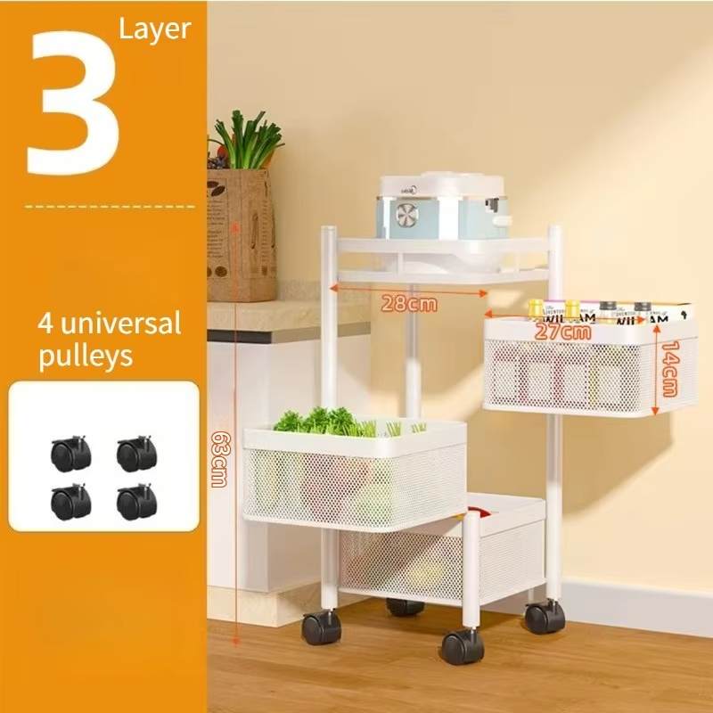 Multi Functional Kitchen Rotating Storage Rack with Multiple Layers and Rollers Rotating Fruit and Vegetable Basket Storage Rack