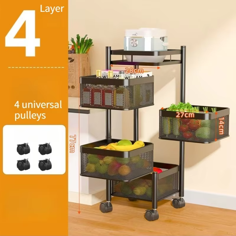 Multi Functional Kitchen Rotating Storage Rack with Multiple Layers and Rollers Rotating Fruit and Vegetable Basket Storage Rack