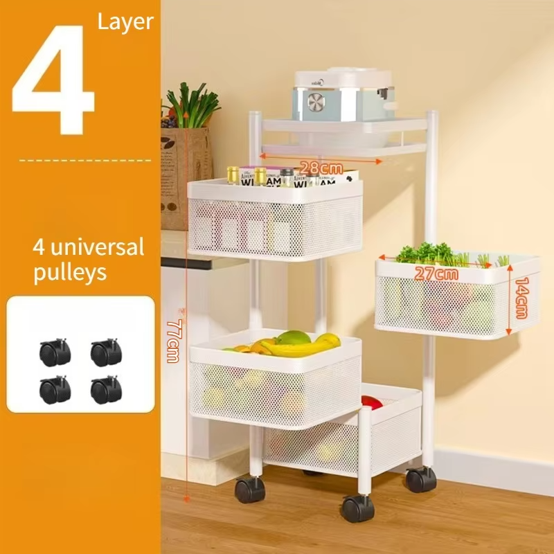 Multi Functional Kitchen Rotating Storage Rack with Multiple Layers and Rollers Rotating Fruit and Vegetable Basket Storage Rack