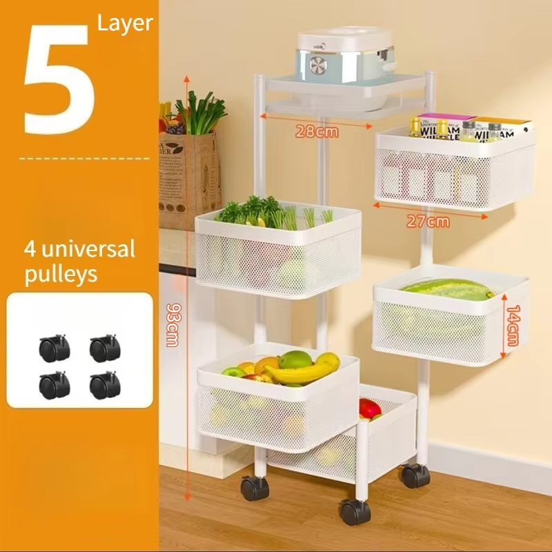 Multi Functional Kitchen Rotating Storage Rack with Multiple Layers and Rollers Rotating Fruit and Vegetable Basket Storage Rack