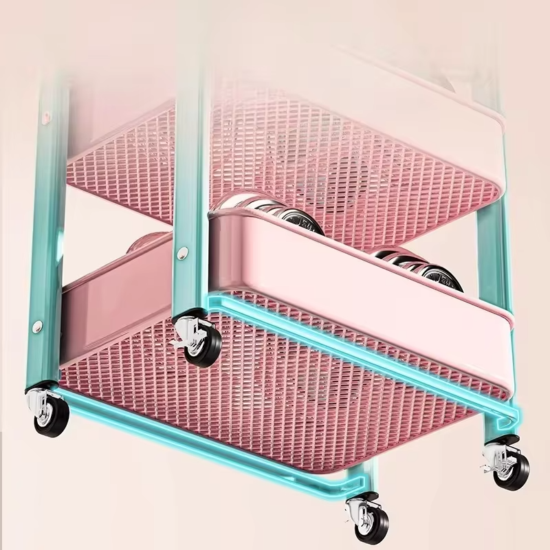 Foldable Storage Rack, Kitchen Small Cart, Portable with Rollers, Movable Bedroom Miscellaneous Sorting and Storage Rack