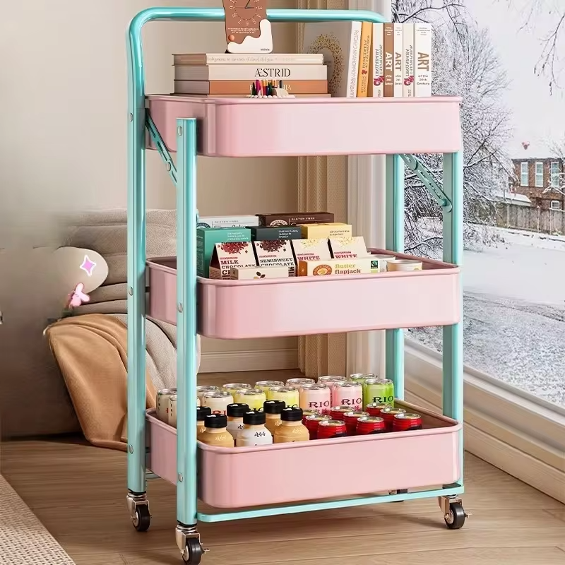 Foldable Storage Rack, Kitchen Small Cart, Portable with Rollers, Movable Bedroom Miscellaneous Sorting and Storage Rack