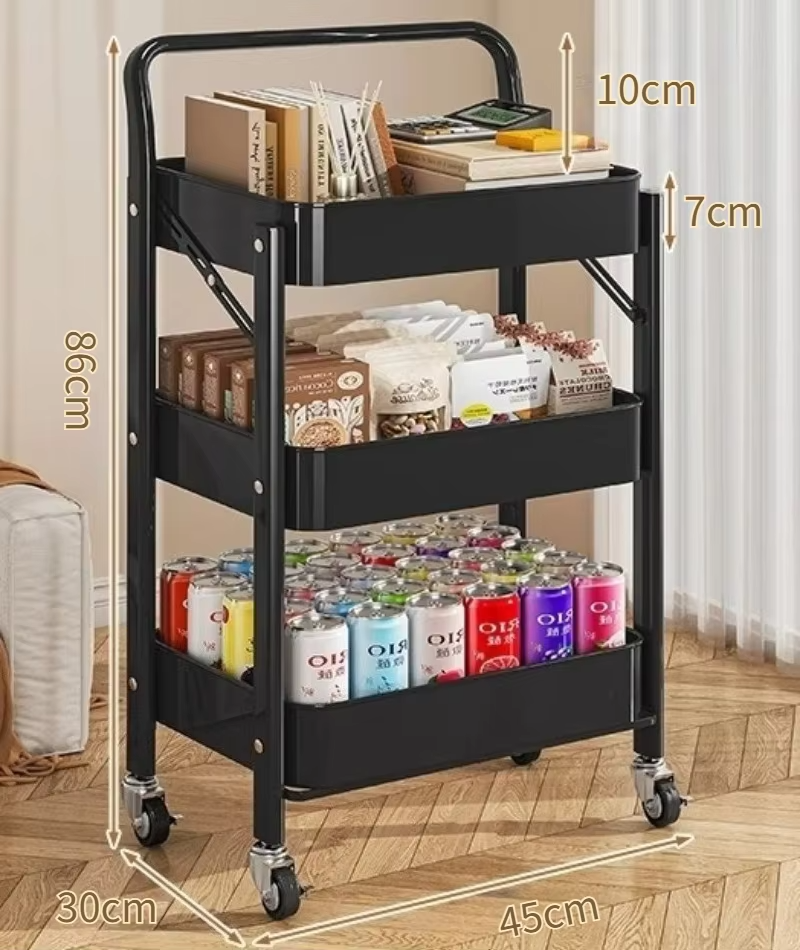 Foldable Storage Rack, Kitchen Small Cart, Portable with Rollers, Movable Bedroom Miscellaneous Sorting and Storage Rack