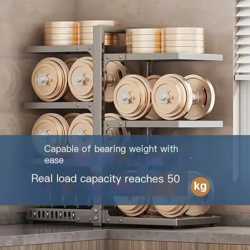 Kitchen Under Sink Pot Holder Stainless Steel Multi-Layer Frying Pan Rice Cooker Storage Rack Seasoning Bottle Debris Organizer