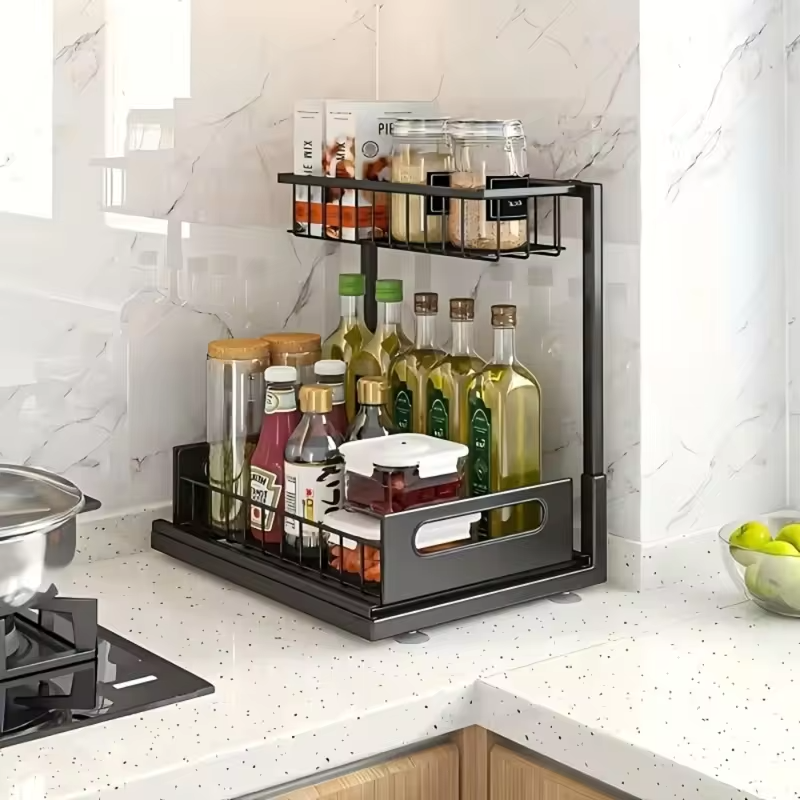Under Sink Organizers, Metal Pull Out Under Sink Organizers,Storage Shelves with Sliding Drawer,Under Sink Storage for Kitchen