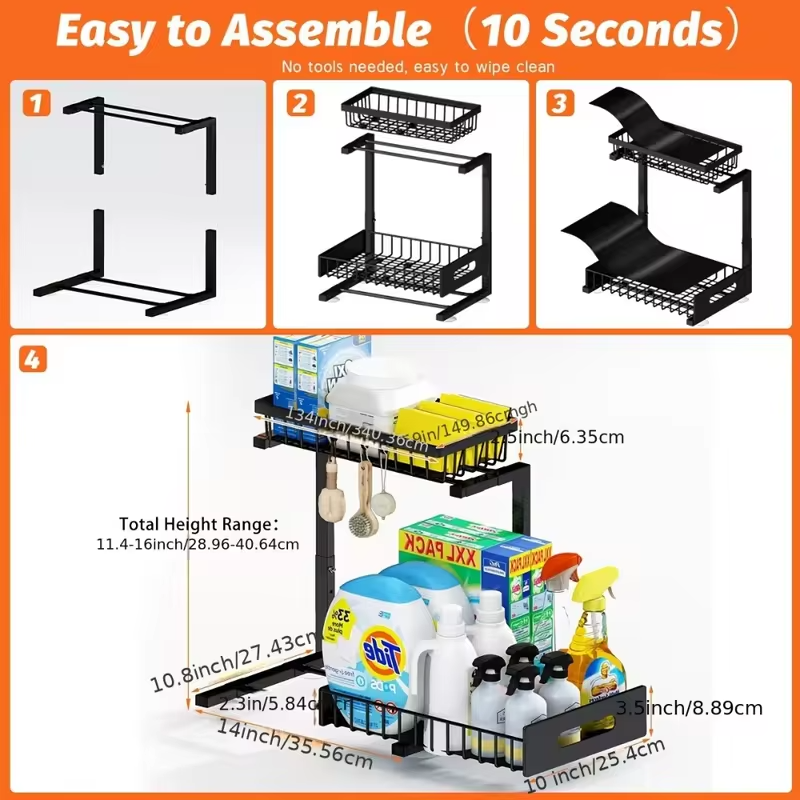 Under Sink Organizers, Metal Pull Out Under Sink Organizers,Storage Shelves with Sliding Drawer,Under Sink Storage for Kitchen