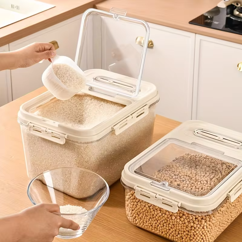 Insect Proof Moisture Proof Rice Box Transparent Storing Dry Grain Sealed Jar 5/10KG Storage Kitchen Container Food Storage Box
