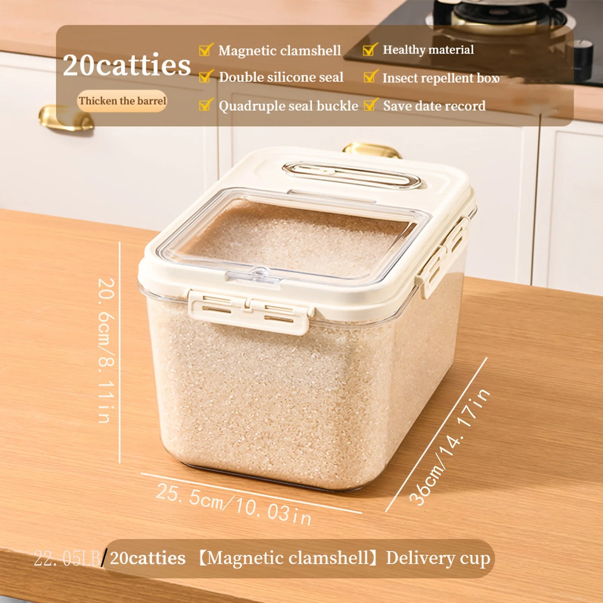 Insect Proof Moisture Proof Rice Box Transparent Storing Dry Grain Sealed Jar 5/10KG Storage Kitchen Container Food Storage Box
