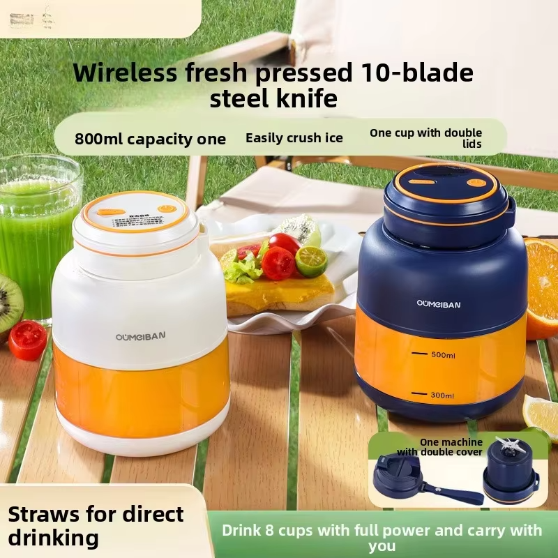 800ML juicer, portable electric citrus juicer and smoothie mixer, with straw and 2 mini fruit mixers for anytime, anywhere use