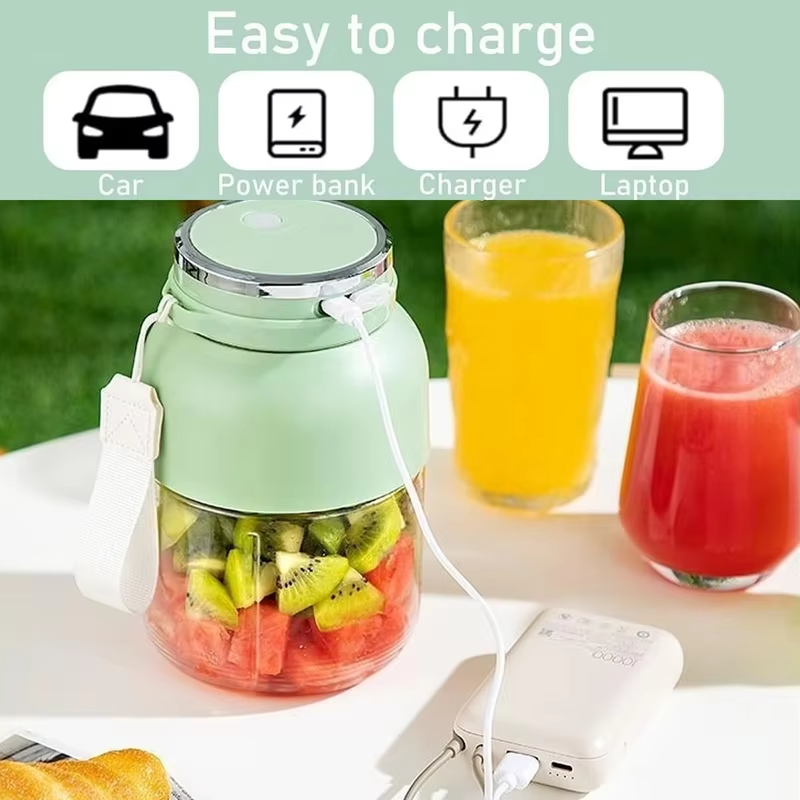 800ML juicer, portable electric citrus juicer and smoothie mixer, with straw and 2 mini fruit mixers for anytime, anywhere use