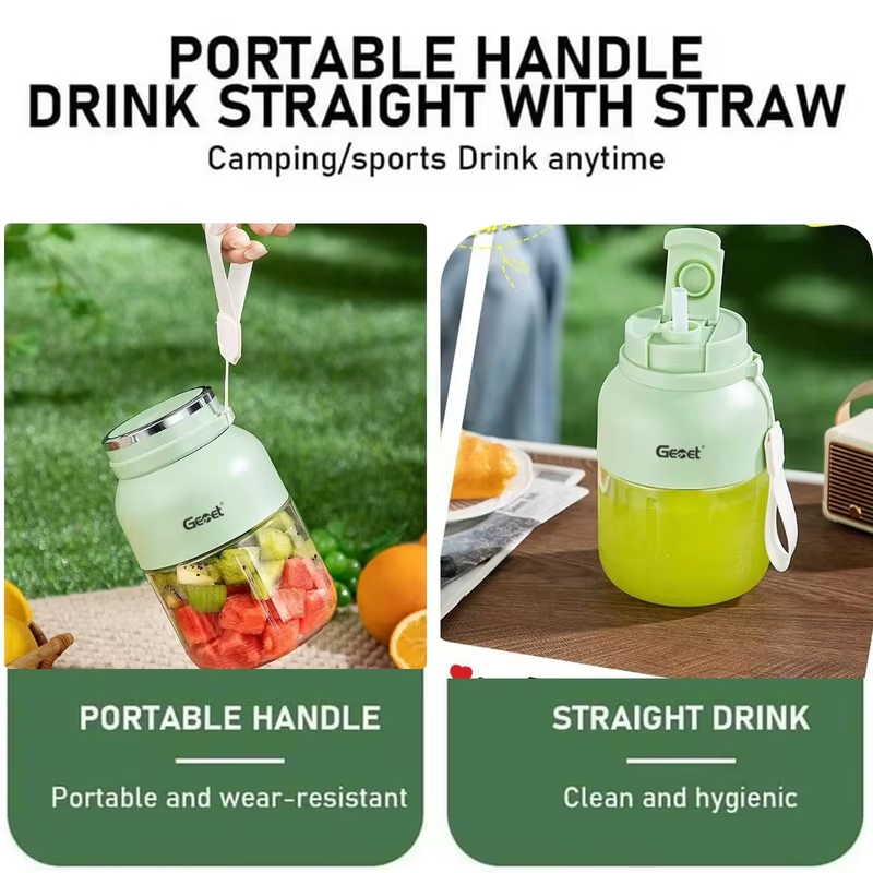 800ML juicer, portable electric citrus juicer and smoothie mixer, with straw and 2 mini fruit mixers for anytime, anywhere use
