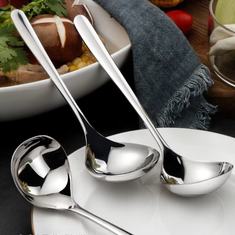 1PC Stainless Steel Soup Spoon Thickened Long Handle Commercial Household Soup Large Soup Watermelon Round Spoon