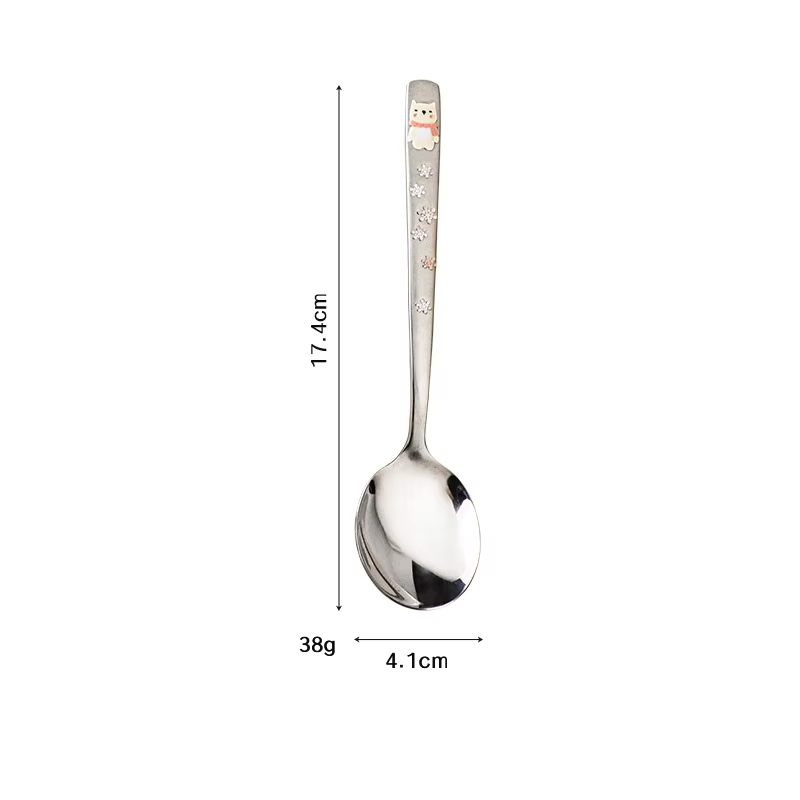 Hot 304 Stainless Steel Round Spoon Cartoon Embossed Deer Spoon Korean Style Household Long Handle Drinking Spoon lijiao